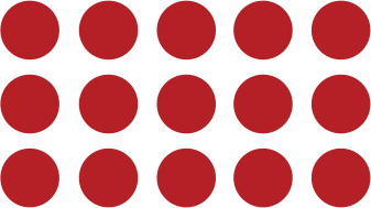 5 by 3 array of red dots