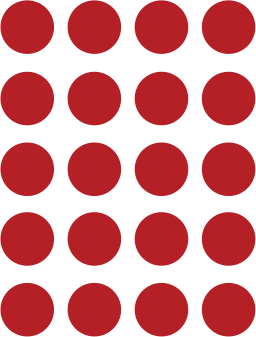 4 by 5 array of red dots