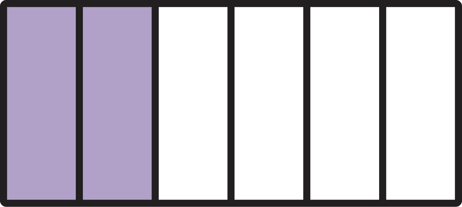 Rectangle partitioned into 6 parts with 2 filled in.