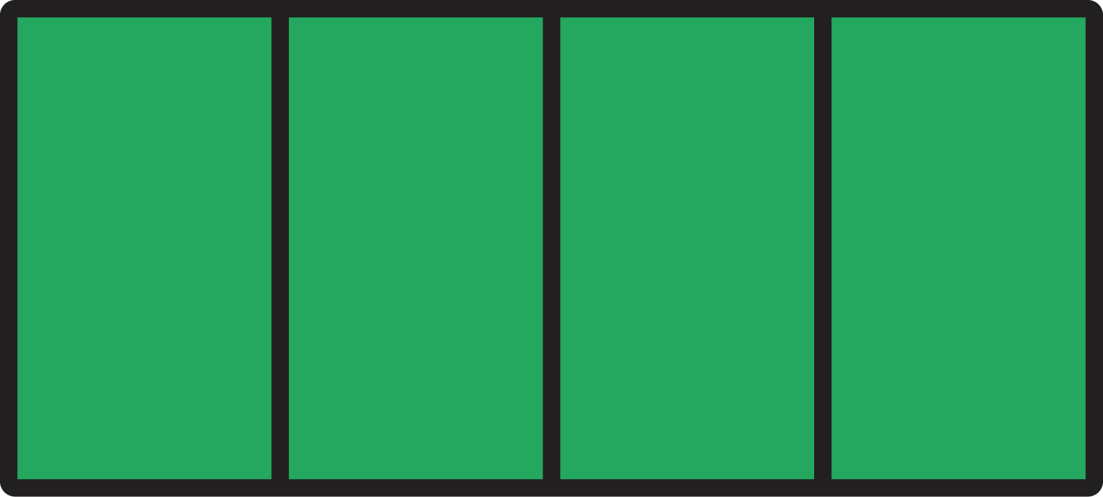 Rectangle partitioned into 4 equal parts with 4 filled in.