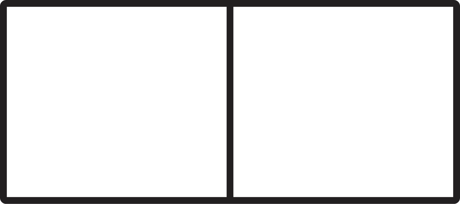 Rectangle partitioned into 2 equal parts with 0 filled in.