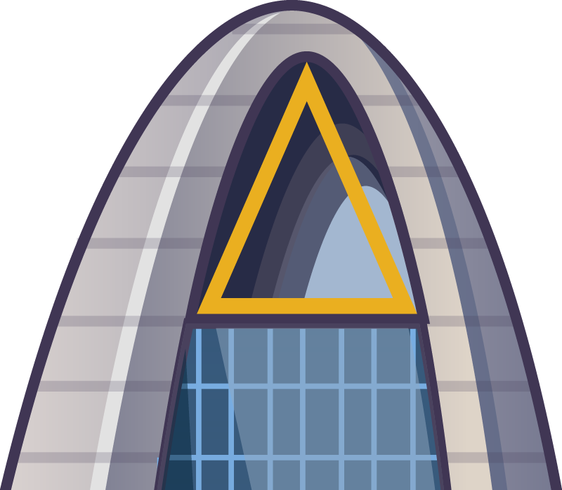 The top of the building has an arch that looks like a triangle