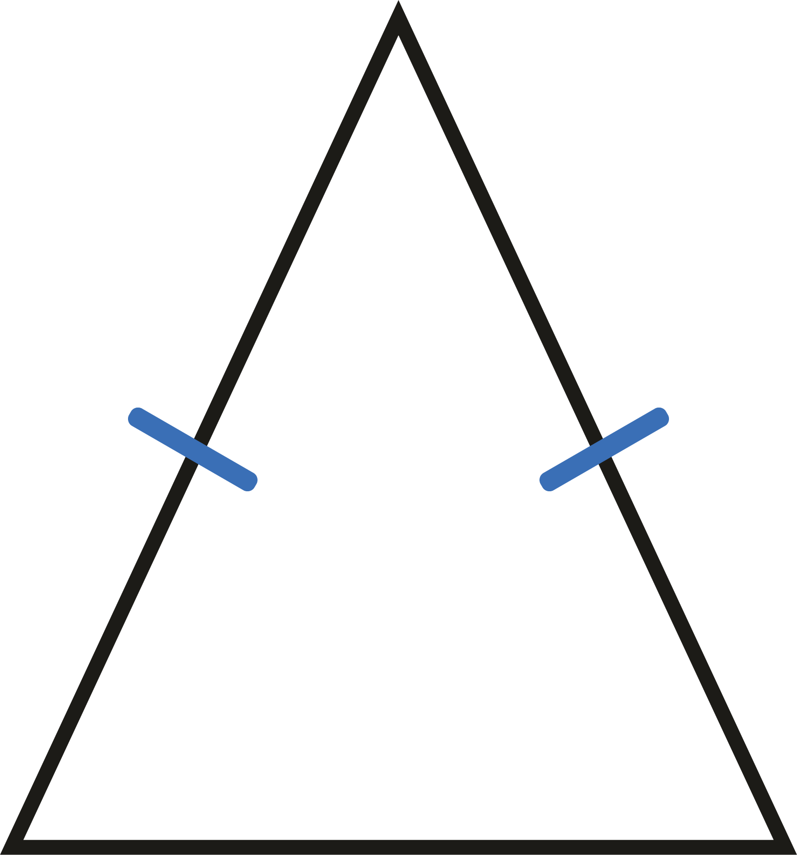 An Isosceles triangle. Has two sides that are the same length.