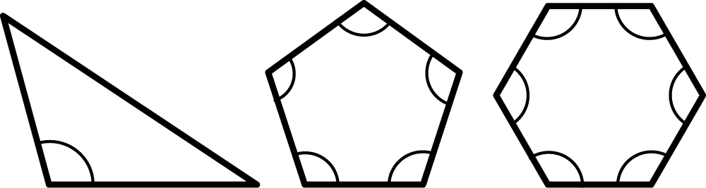 An obtuse triangle, a pentagon, and a hexagon.