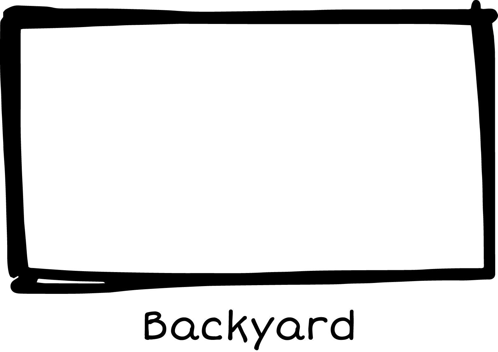 A drawing of Daniel's backyard. It is shaped like a rectangle. Daniel wants to use this to map out the activties for the party.