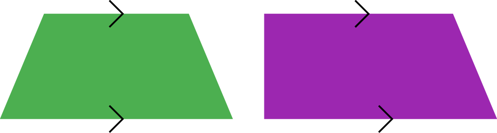 Trapezoids, both have 4 sides, 4 angles and 1 pair of parallel lines.