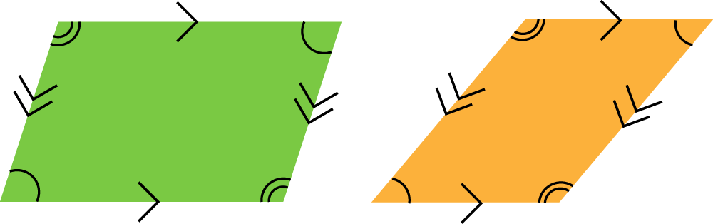 2 Parallelograms, they have 4 sides and 4 angles.