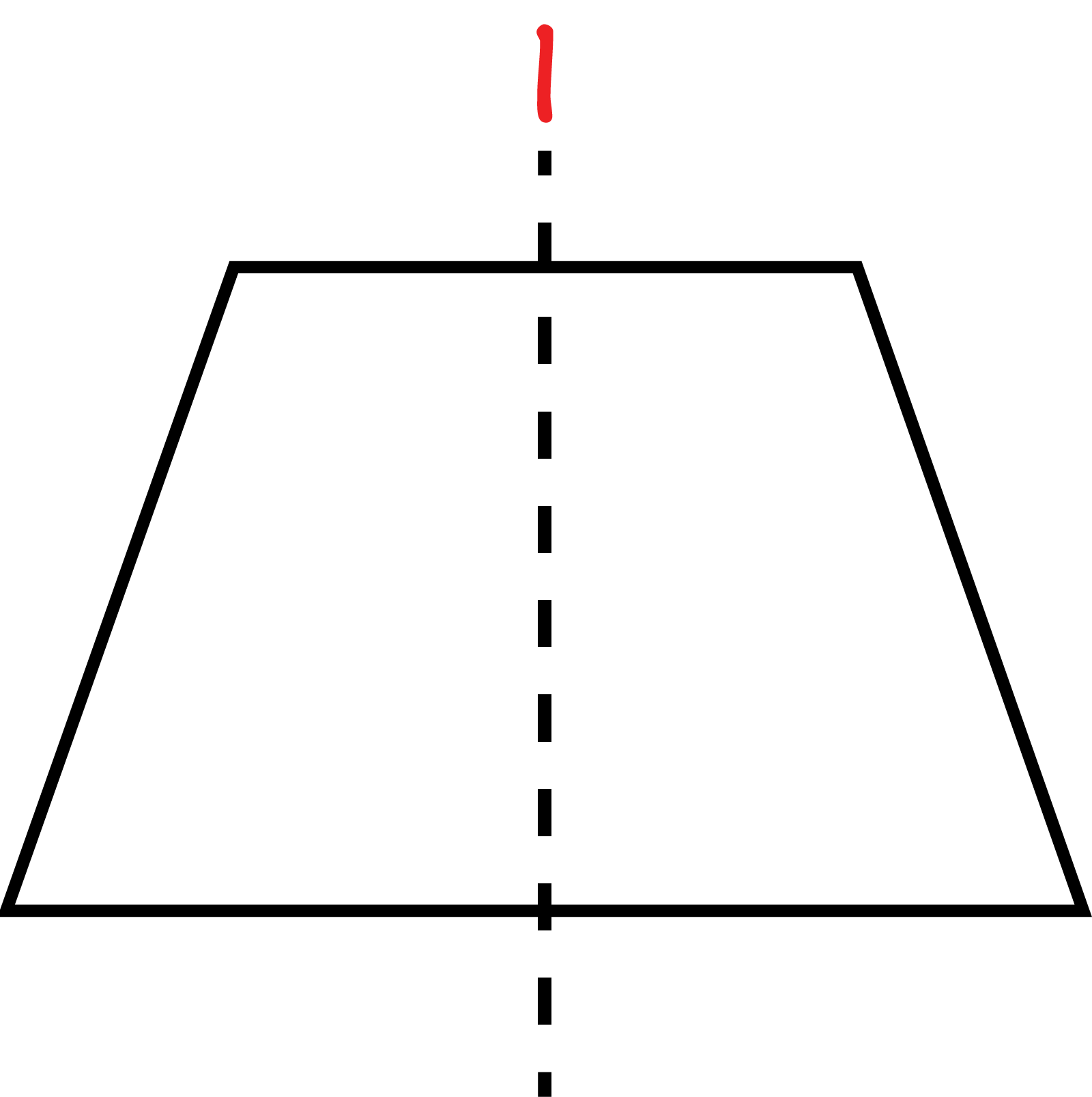 A Trapezoid with 1 line of symmetry vertically in the center from top to bottom. 