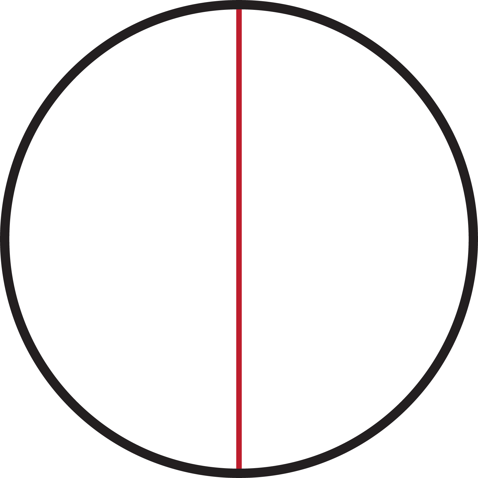 A circle with one line of symmetry