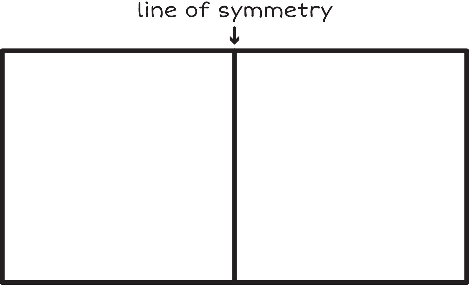 A rectangle divided in half with a line showing that the rectangle is symmetrical.