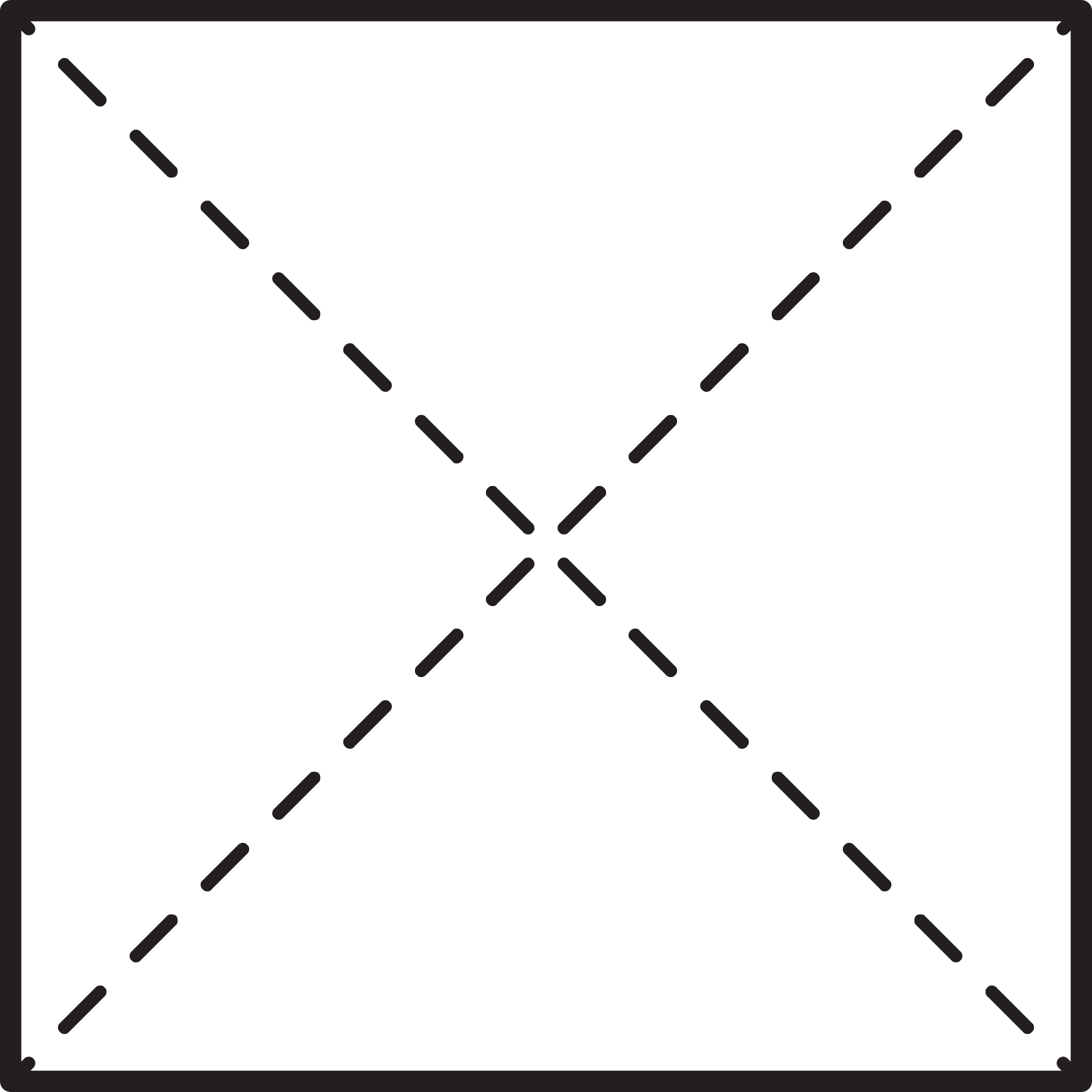A square with 2 dotted lines going from one corner to the opposite corner the square is partitioned into 4 equal parts.