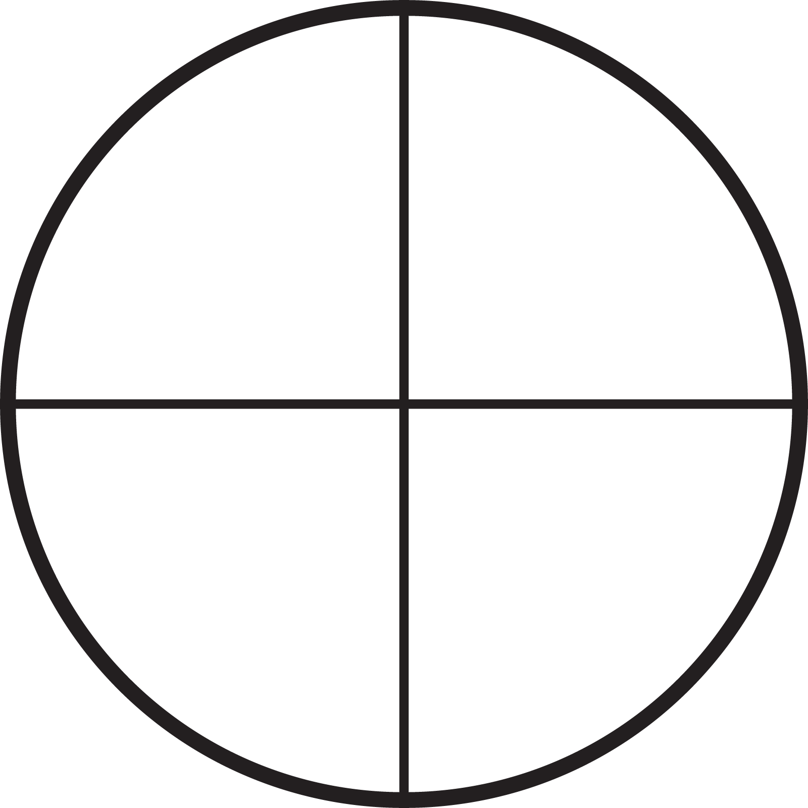 A circled with 4 symmetrical equal parts.