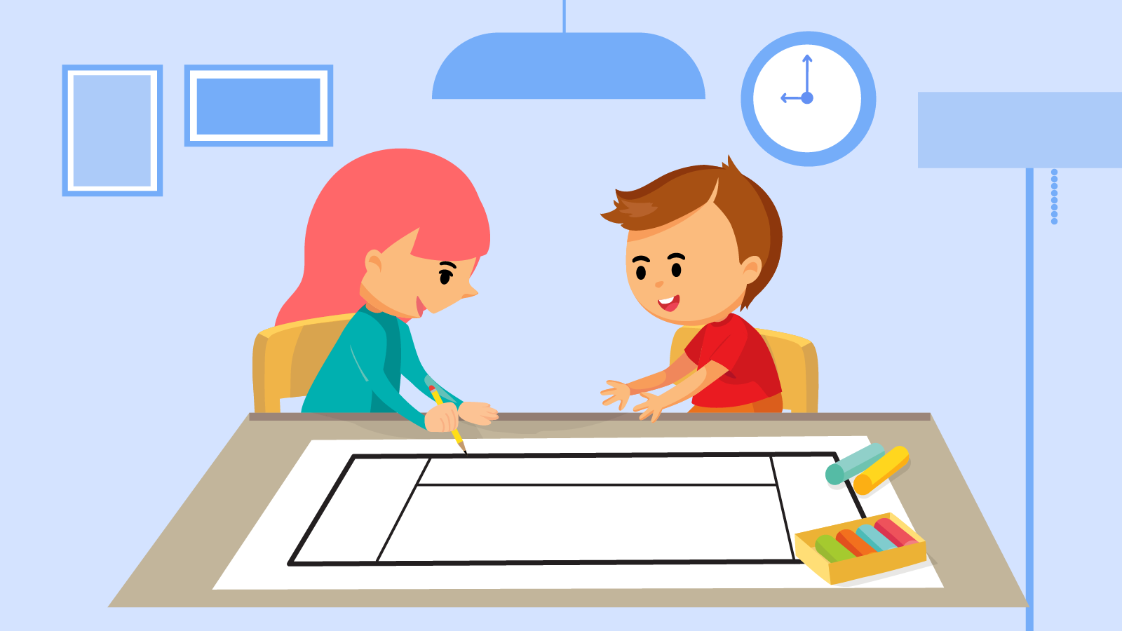 Madelyn and her cousin drawing the design for the bike race.