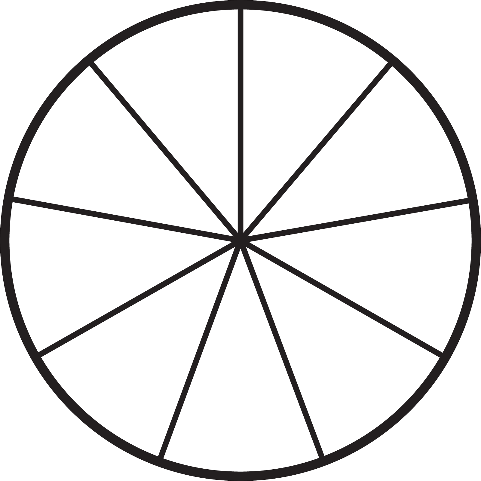 A circled partitioned into 9 equal parts not 8.