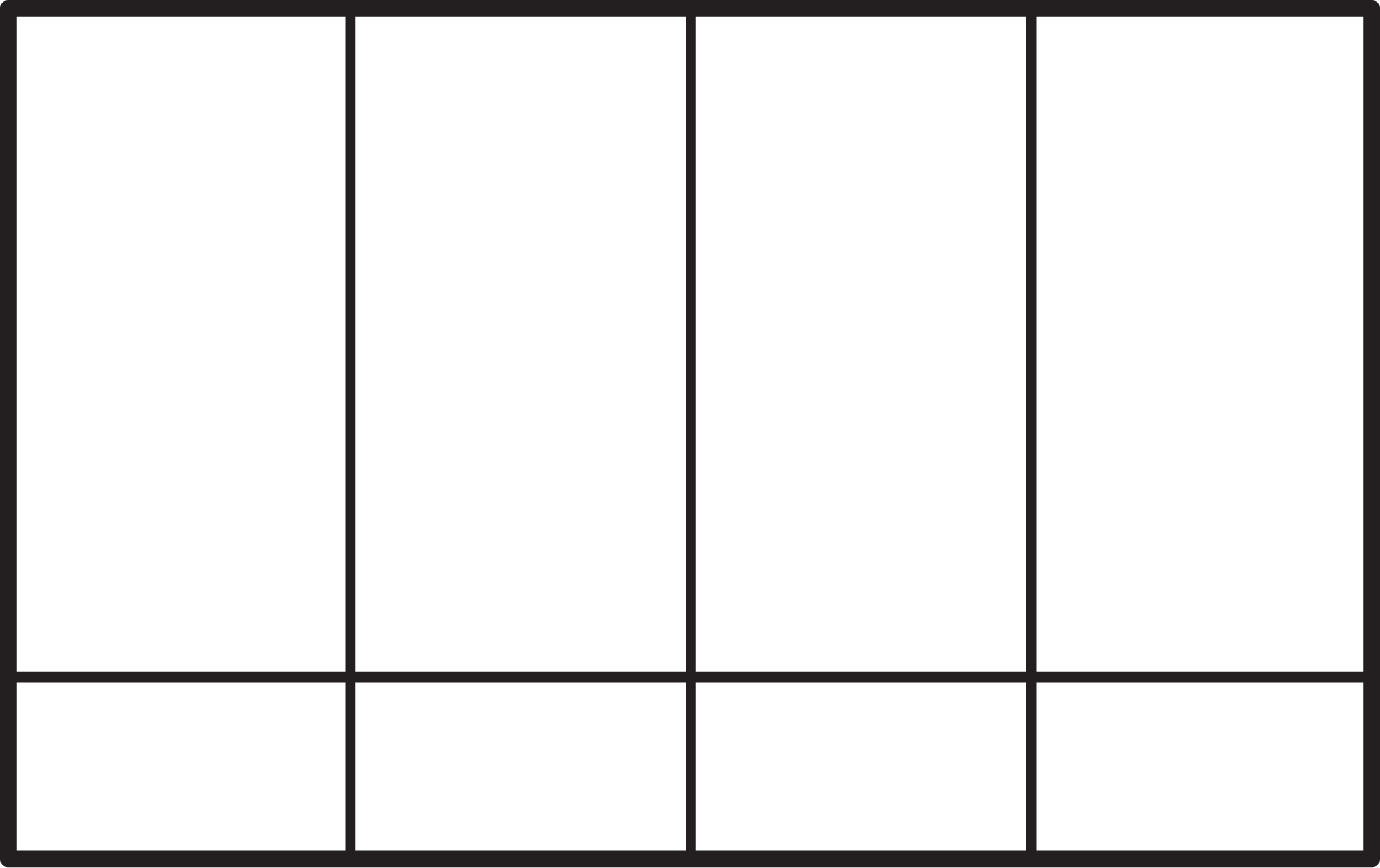 A rectangle partitioned vertically and horizontally not all parts are the same size.