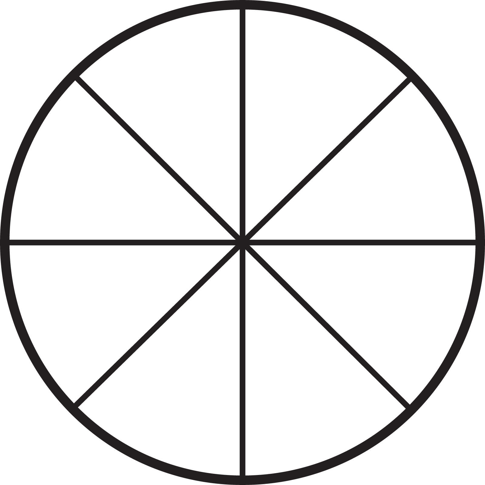 A circled partitioned into 8 parts