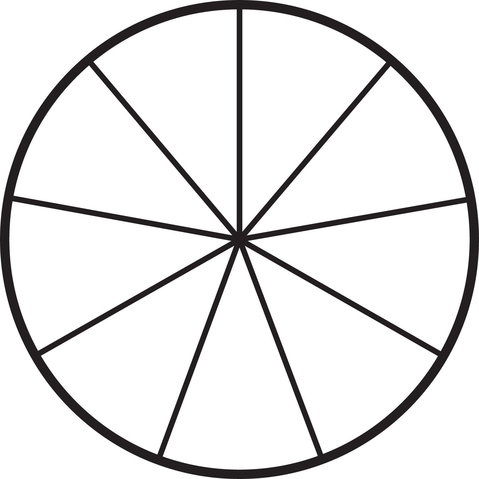 A circled partitioned into 9 parts