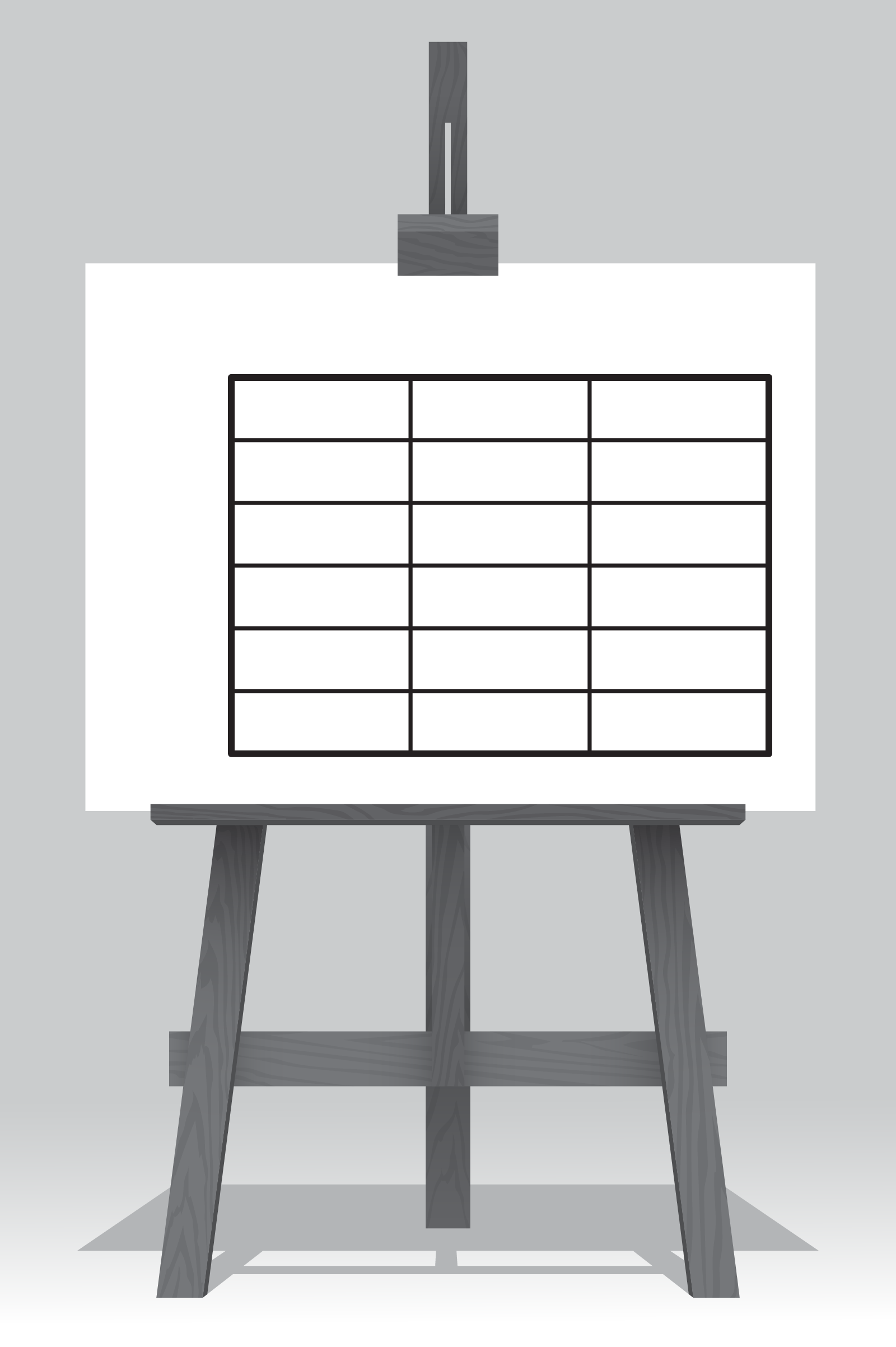 A board with a rectangle partitioned vertically to make 3 columns and partitioned horizontally to make 6 rows. There are 18 equal parts.