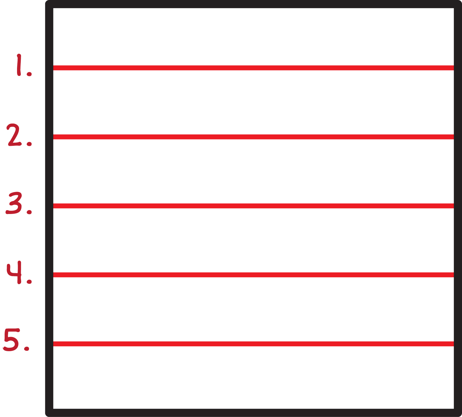 A square partitioned horizontally into 5 equal parts. There are four partition lines each line is labelled 1,2,3,4.
