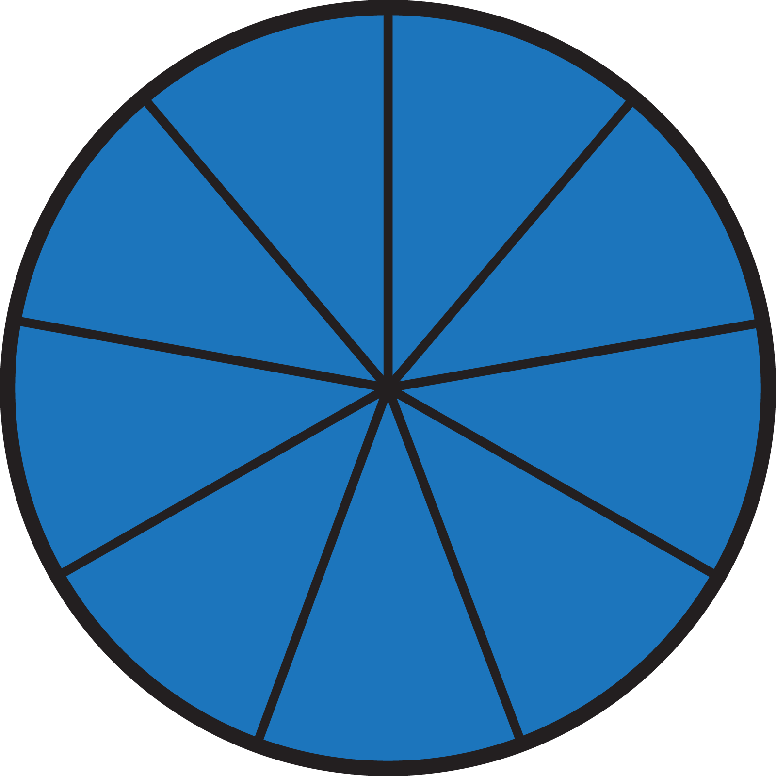 A circled partitioned into 9 equal parts.