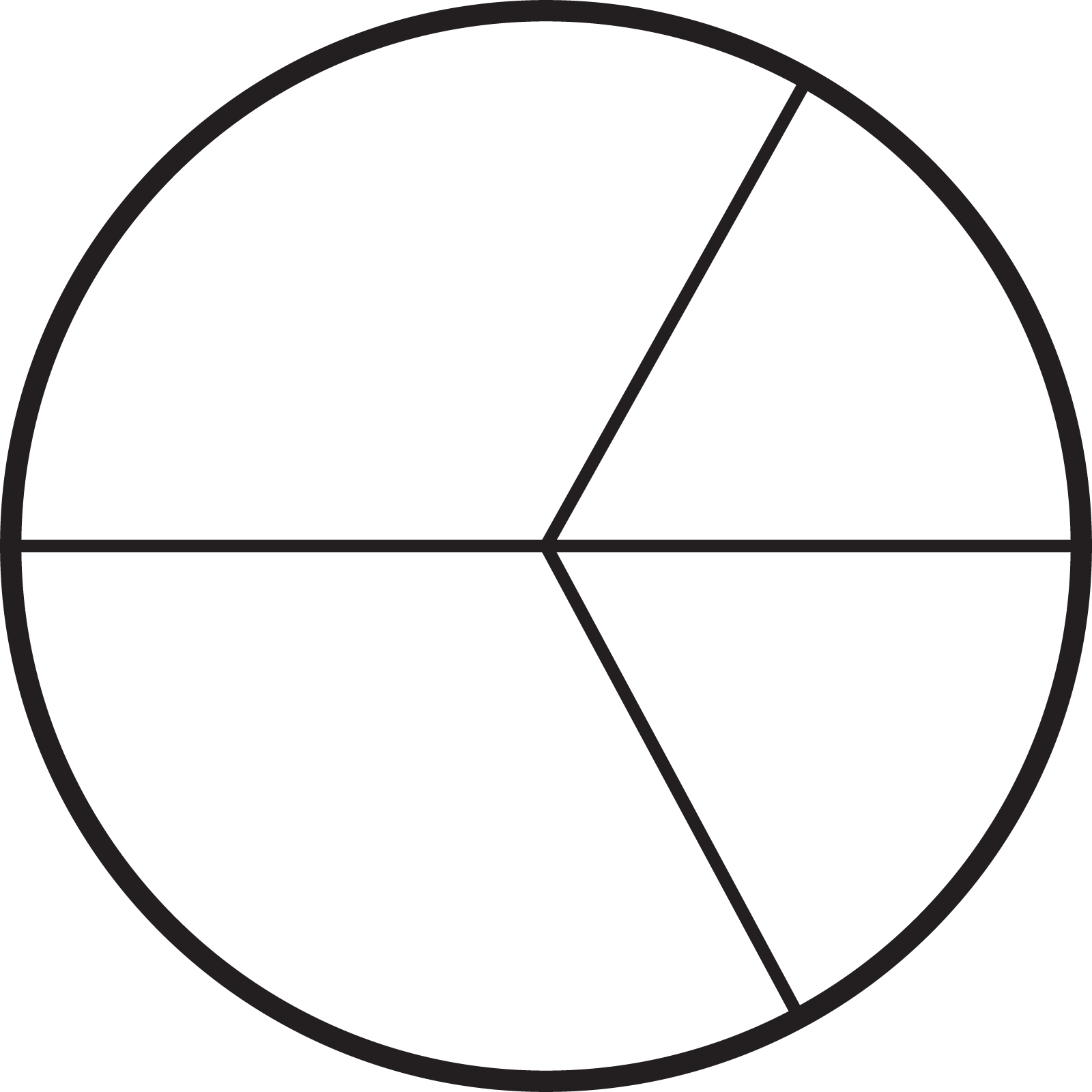 A circled partitioned into 2 pairs of equal parts not all parts are equal.