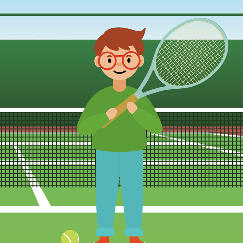 Logan with a tennis racket