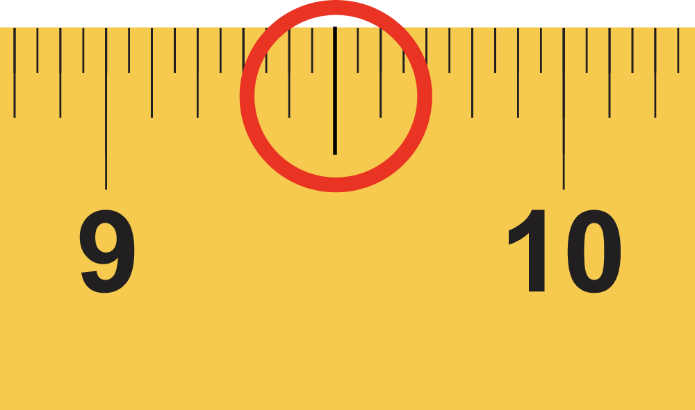 The half inch mark between the 9 and 10 inch mark is cirlced.