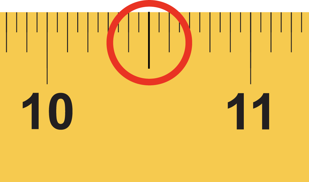 The half inch mark between the 10 and 11 inch mark is cirlced.