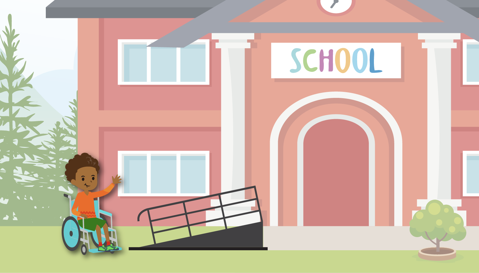 Caleb outside of school helping plan and build the new wheelchair ramp.