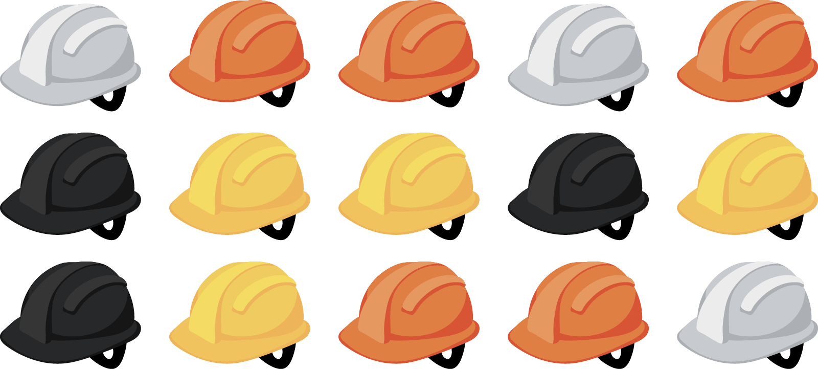 3 rows of hard hats