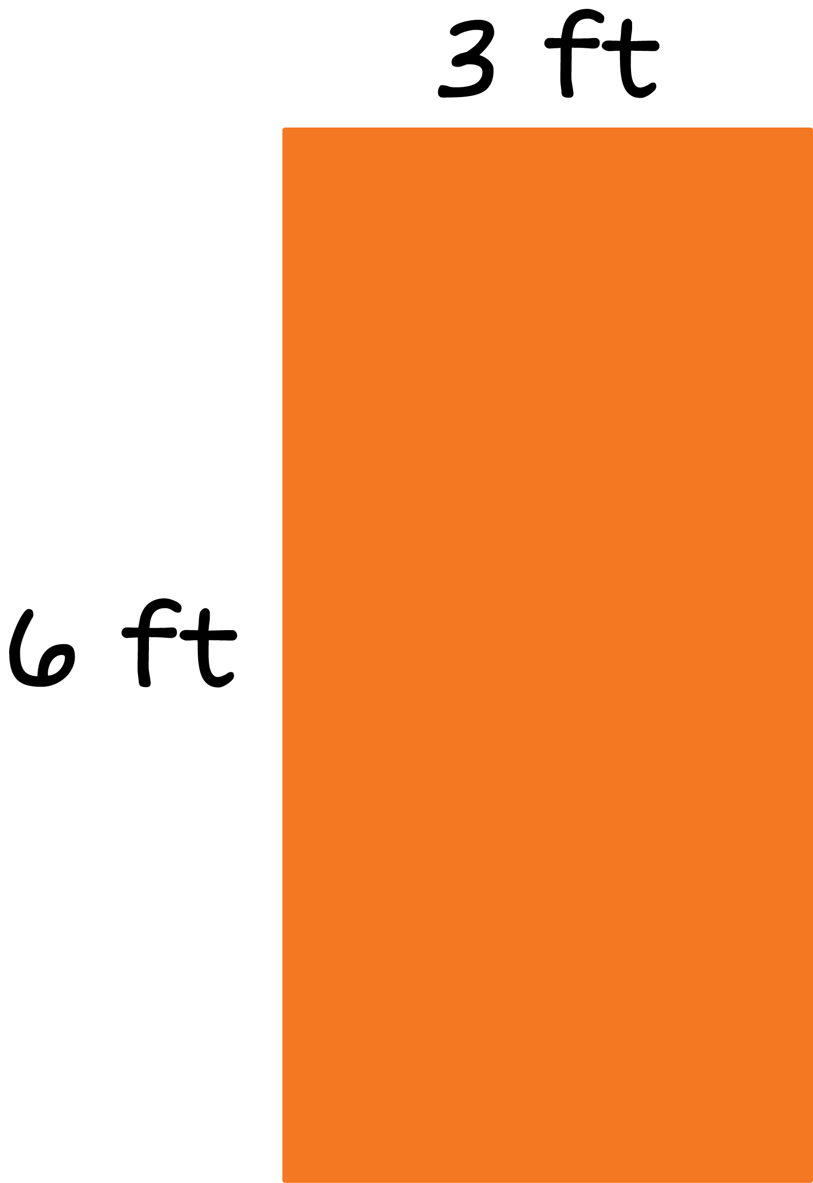 A rectangle width: 6 feet, length: 3 feet.