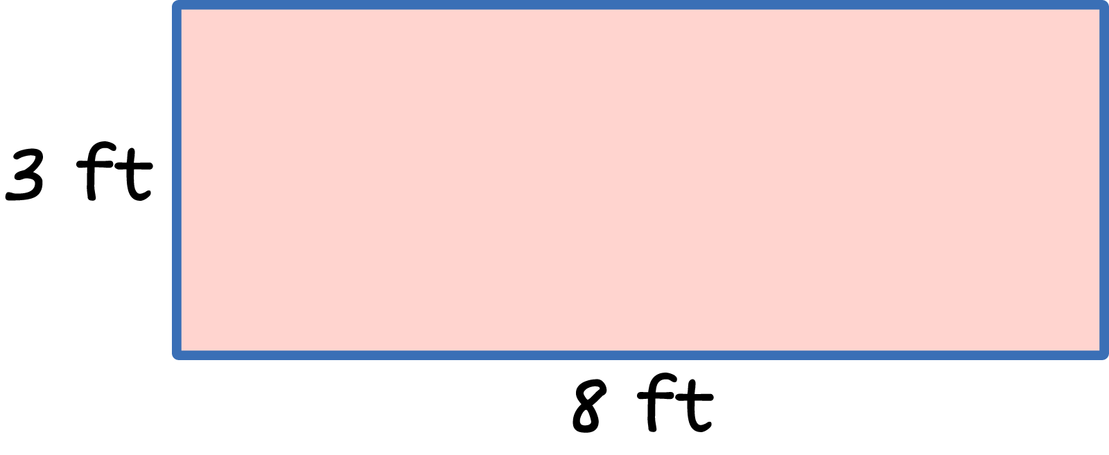 A rectangle width 3 feet, length 8 feet.