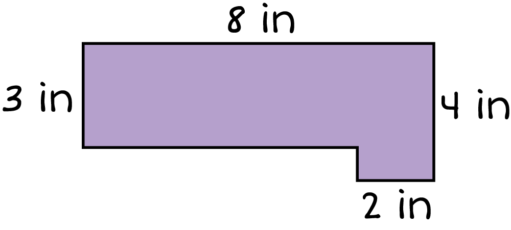 An area the left side is 3 inches the top length 8 inches the right width is 4 inches and the bottom lenght is 2 inches. 