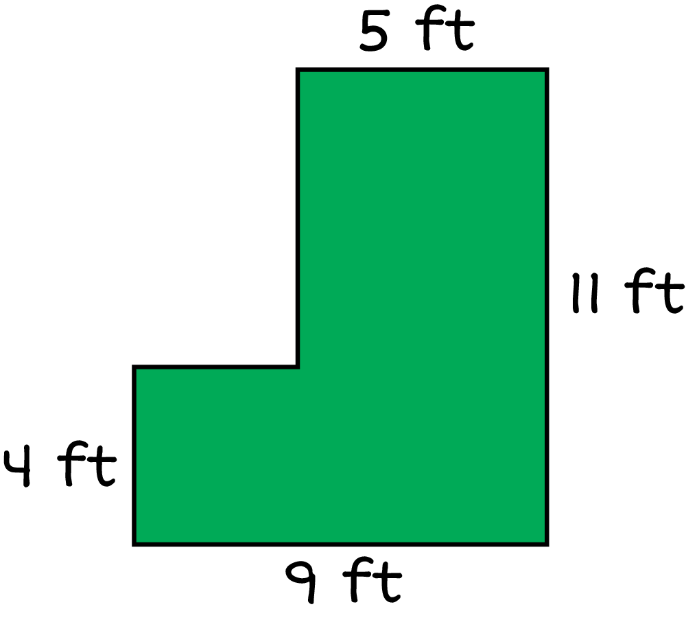 An area with the left width is 7 meters, the top length is 7 meters, the right width is 1 meter, and the bottom width is 5 meters