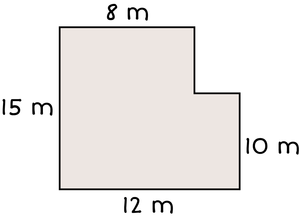 The area of the side of the house for painting. The left width is 15 meters the top length is 8 meters the right width is 10 meters and the bottom length is 12 meters.