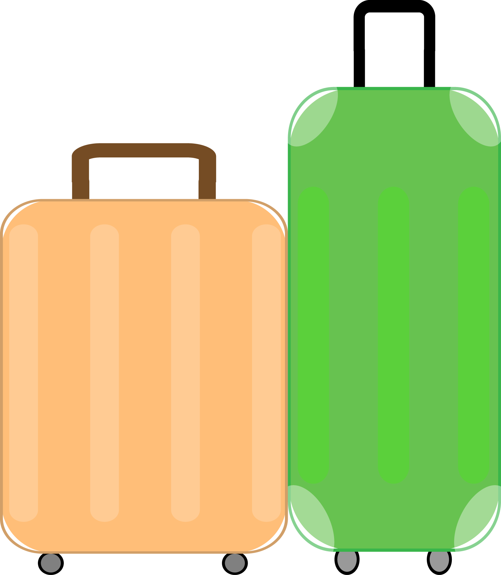 A shorter and wider suitcase next to a taller and less wide suitcase.