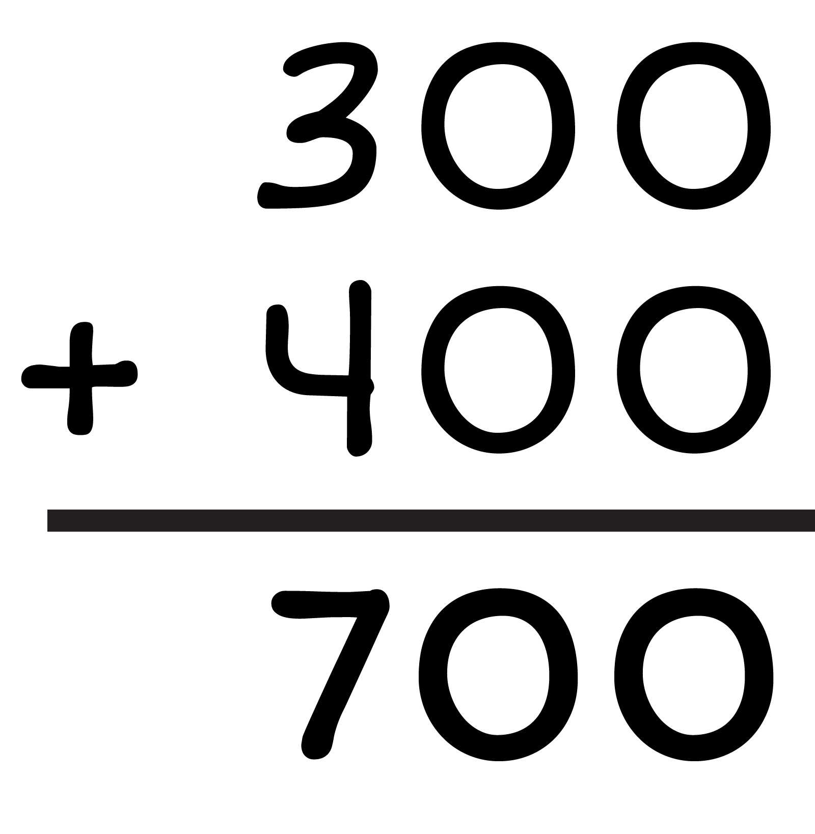 300 plus 400 equals 700