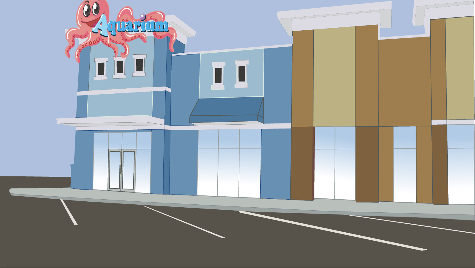 The new aquarium parking lot and entrance.