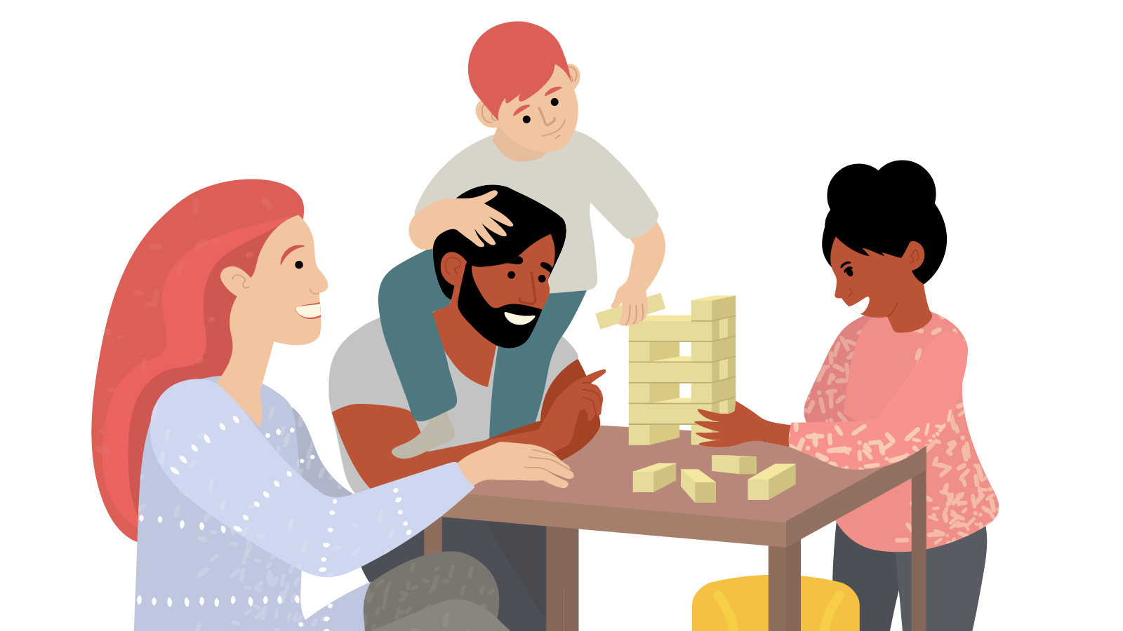 Ava playing a game with her family on family game night.