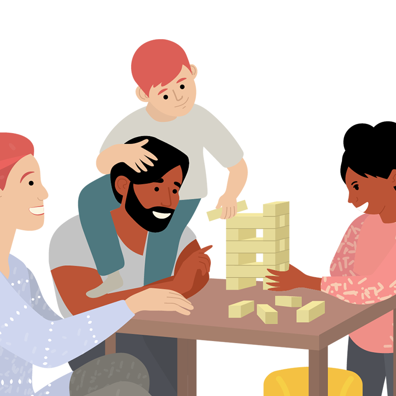 Ava playing board games with her family.