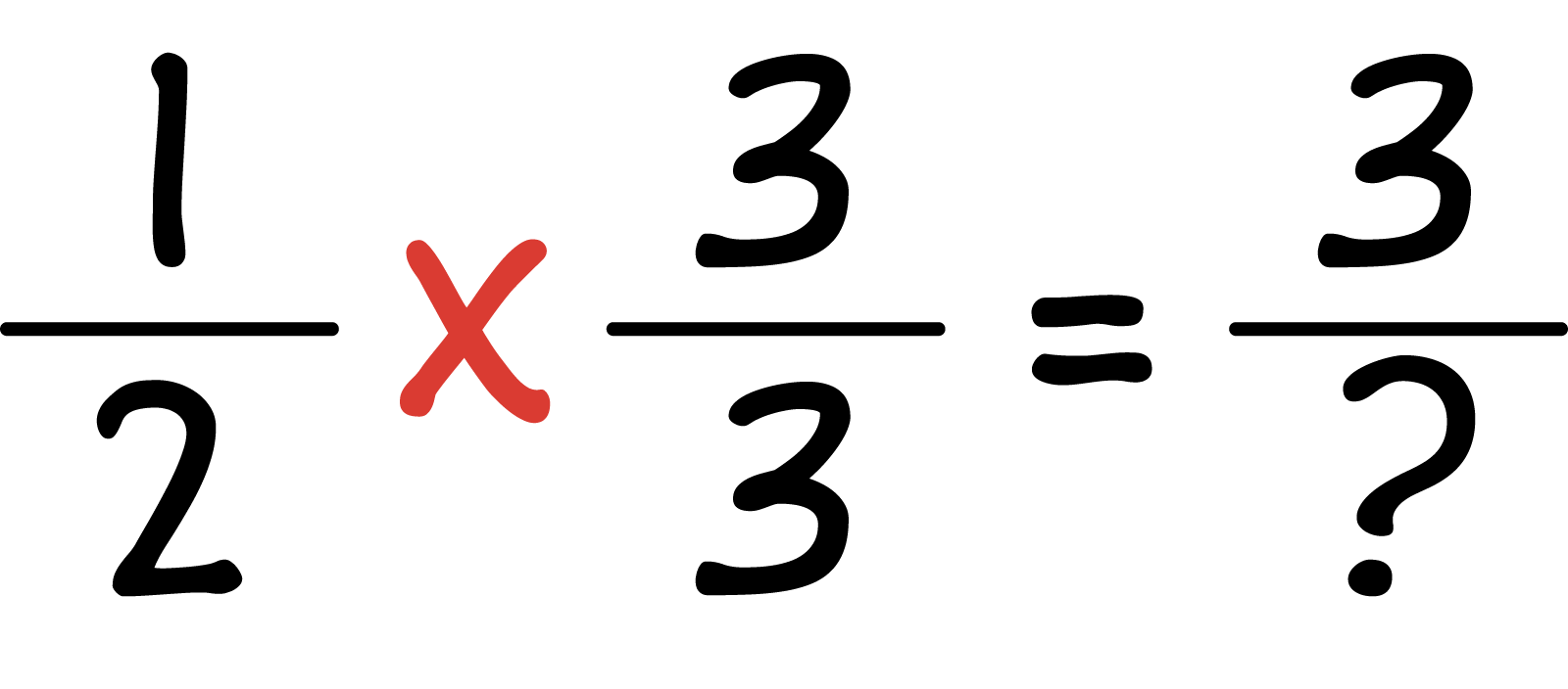 one half times 3 thirds, equals 3 sixths.