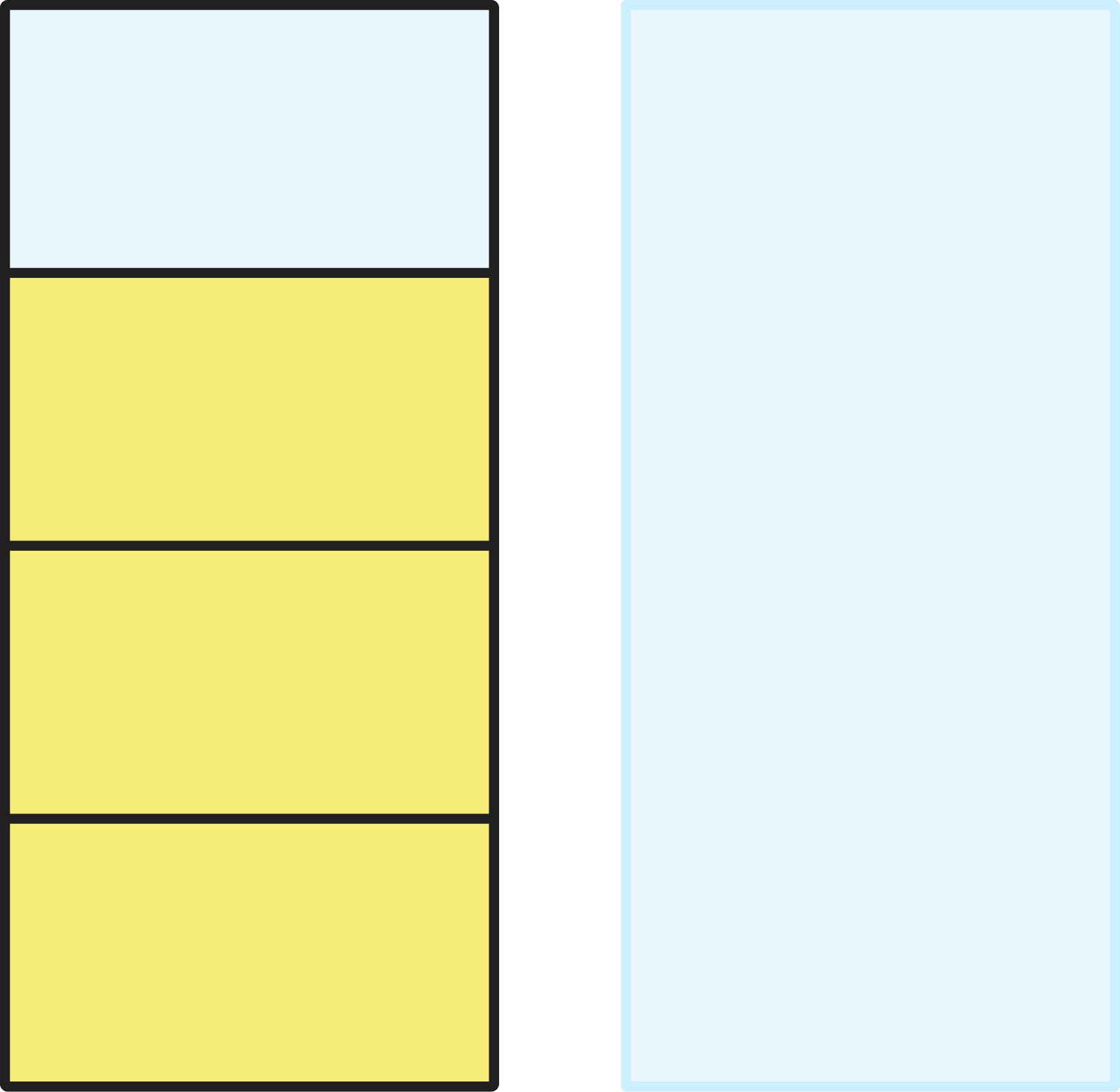 A glass of lemonade three fourths of the way full and an empty glass.