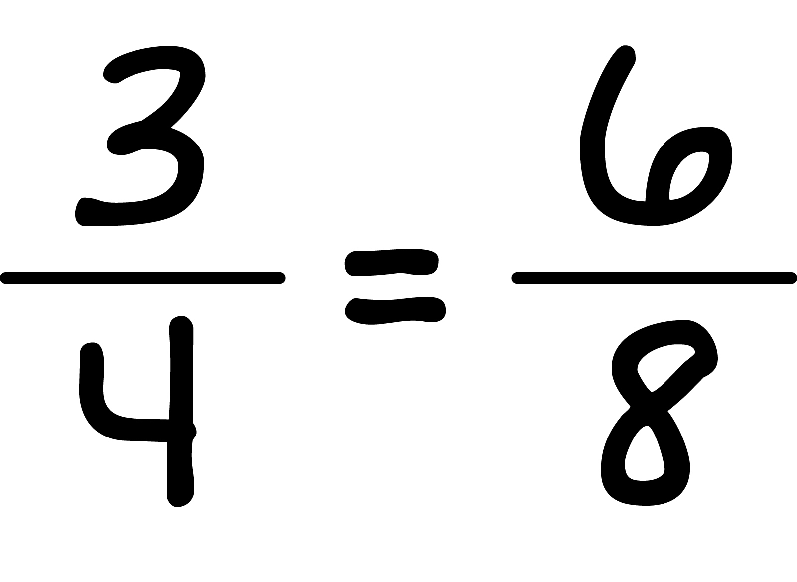 three quarters equals six eighths.