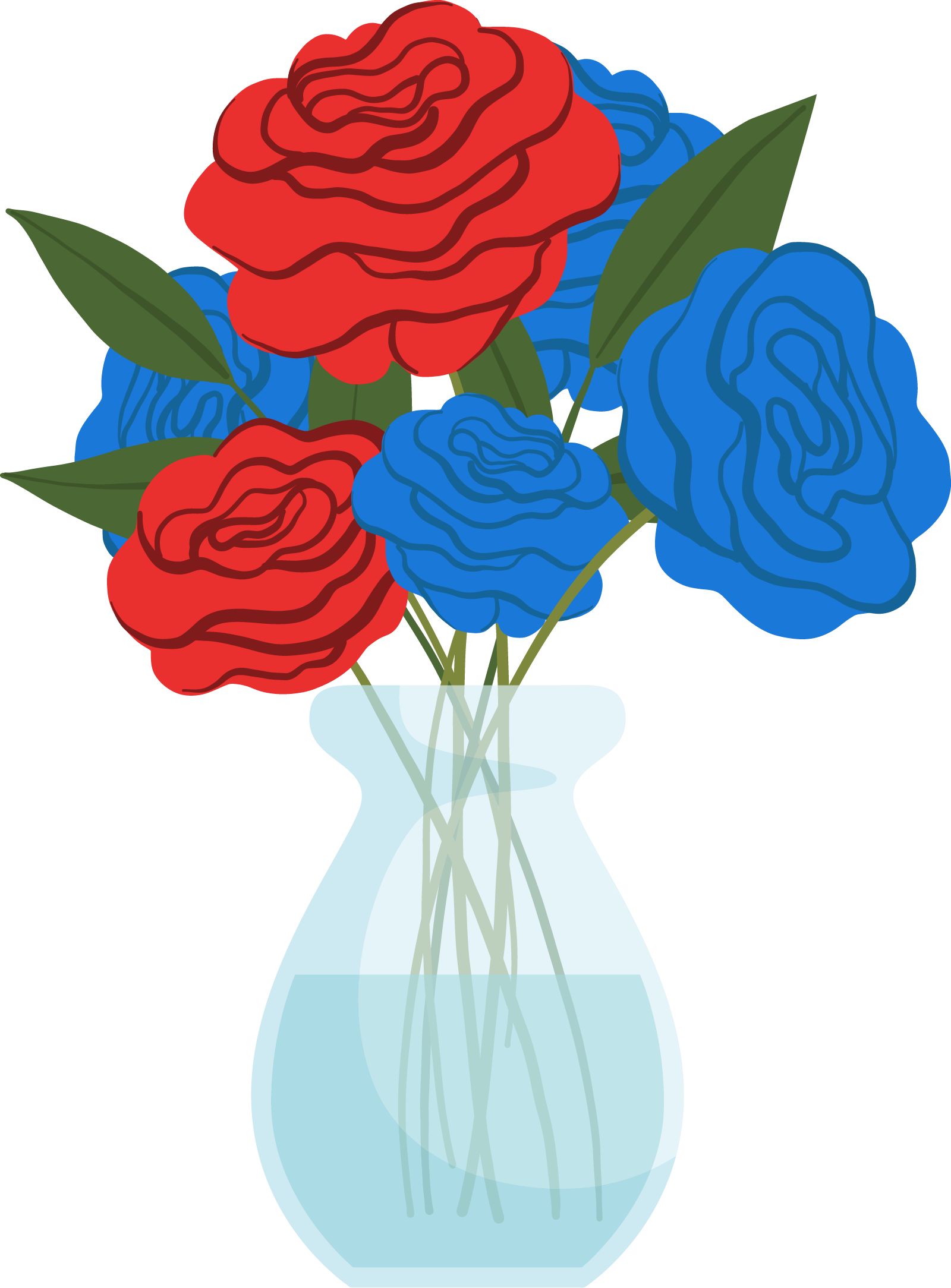 a bouquet of 6 flowers 2 of them are red