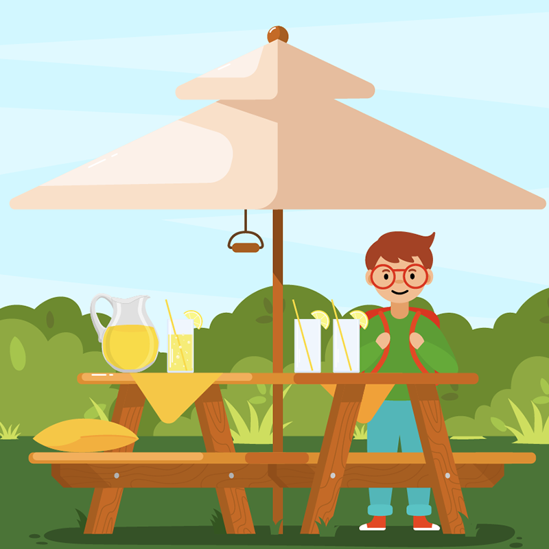 Logan making lemonade for his friends.