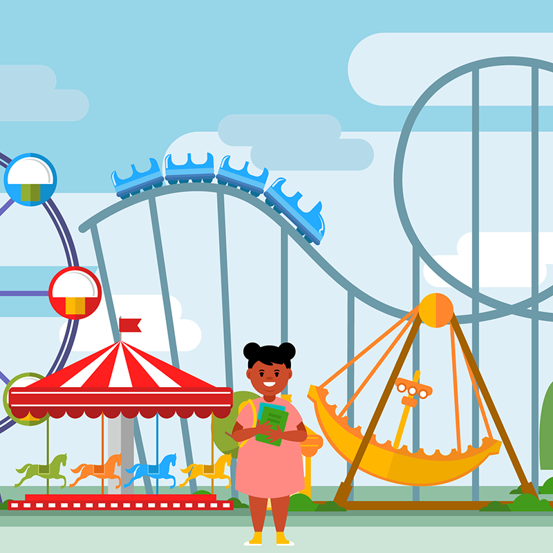 Zoe on her class trip at the amusement park.