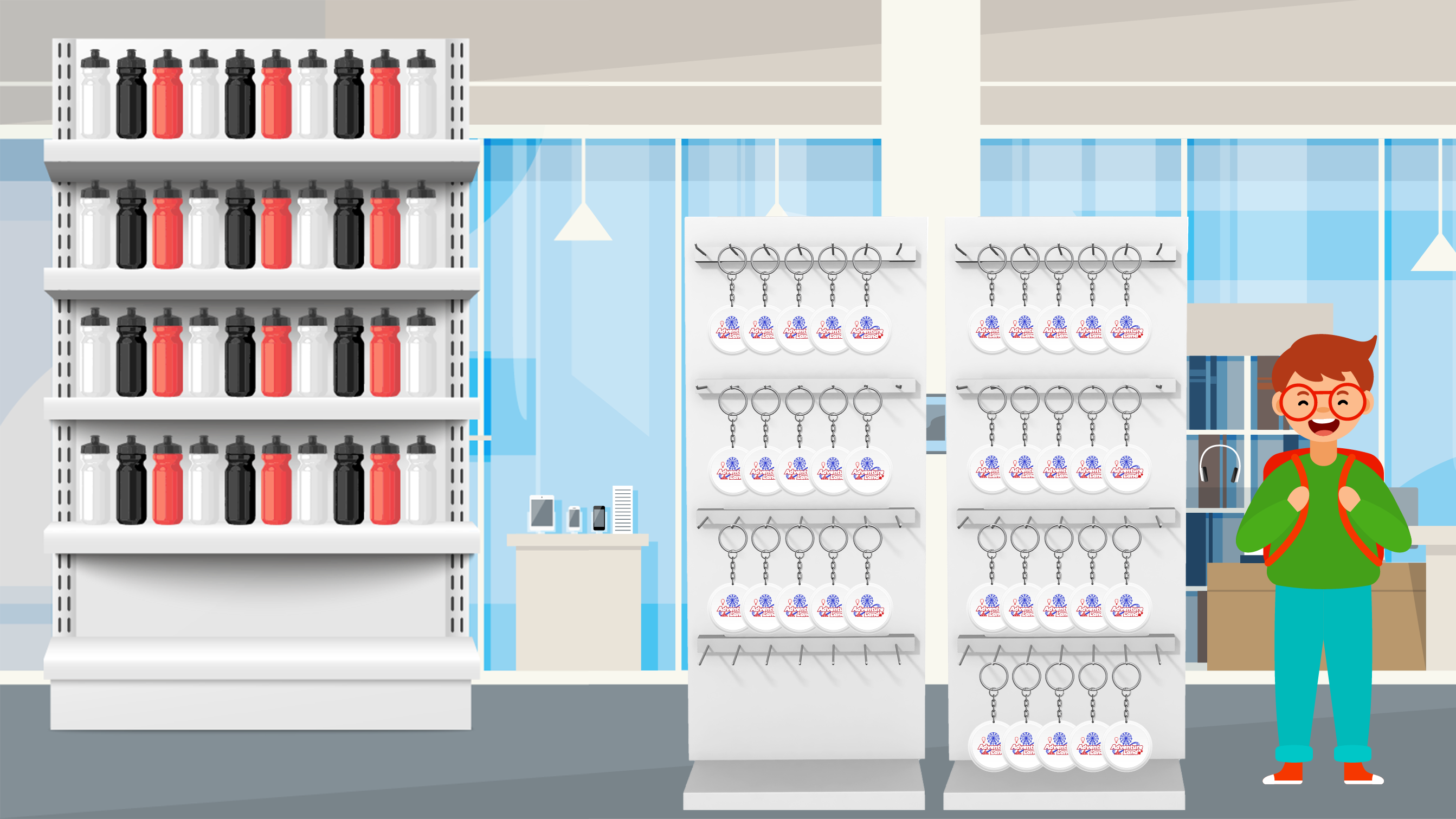 Logan at Accelerate Land Gift Shop. 