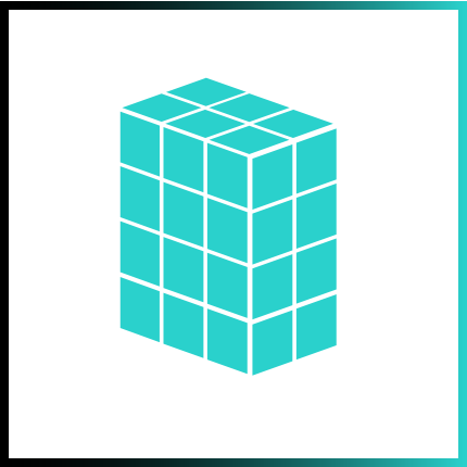 A geometric shape with 4 cubes tall, 3 cubes across and 2 cubes in depth.