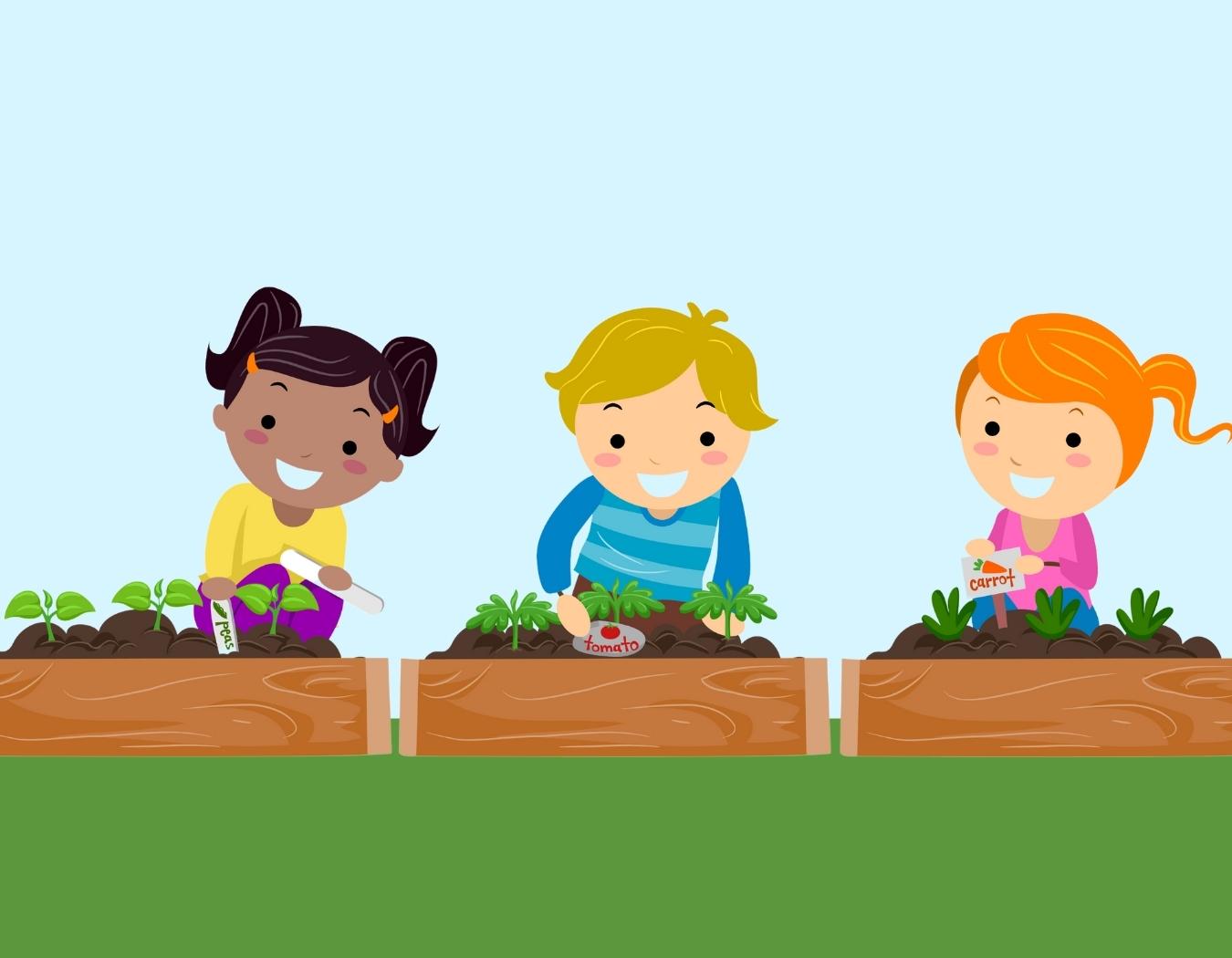 Kids Placing Plant Markers in the Garden