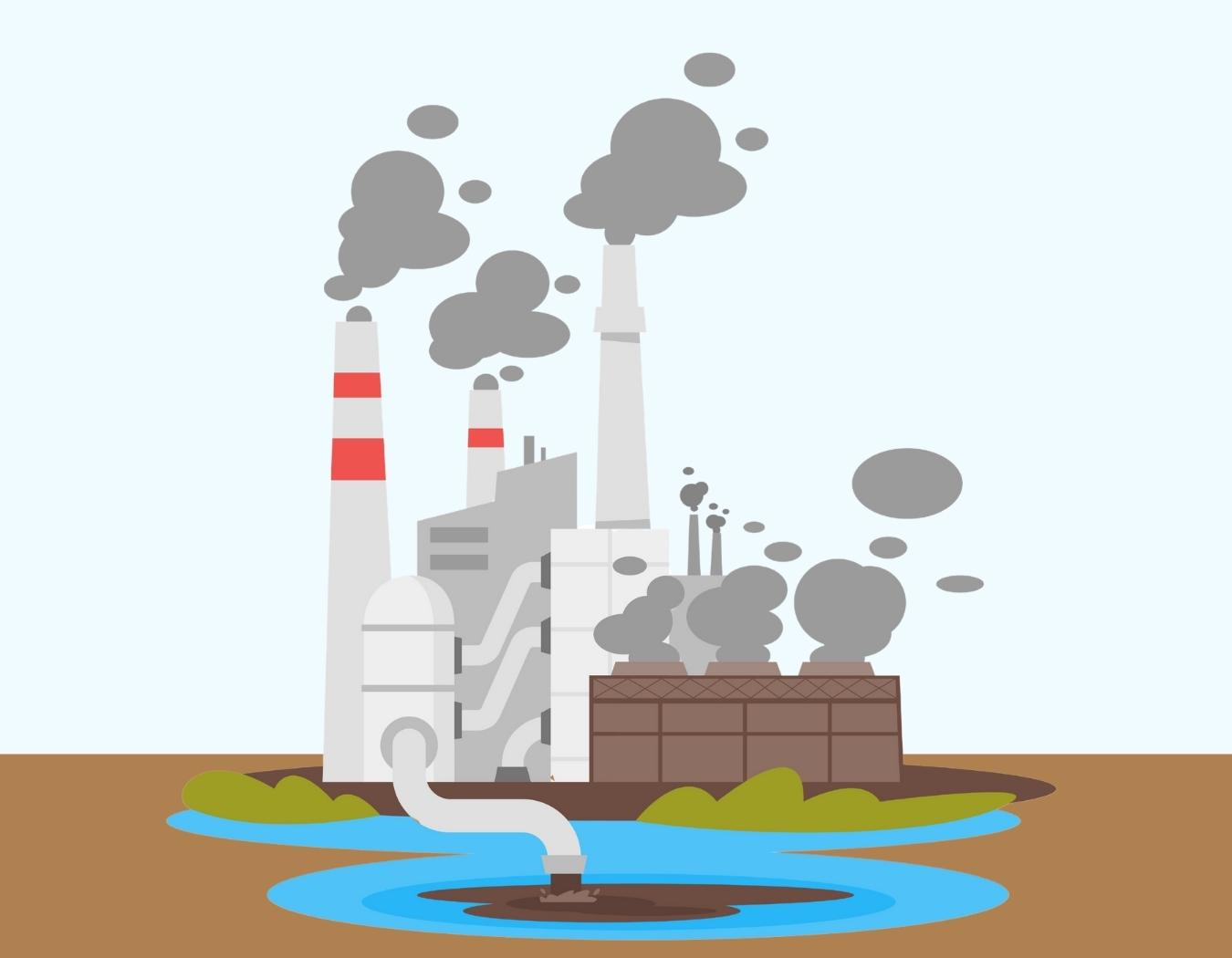 dirty plant that throws waste into water. Environmental pollution